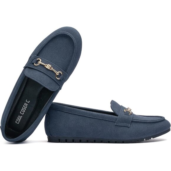 Women's Blue Suede Arch Support Casual Slip on Comfort Dressy Penny Loafers - Picture 2 of 8
